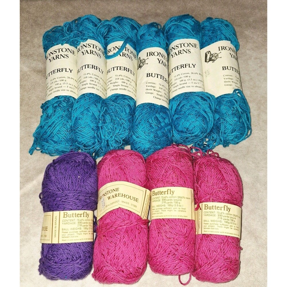 Lot Of 10 Ironstone Warehouse Yarns Butterfly Cotton Rayon Blue Pink Purple